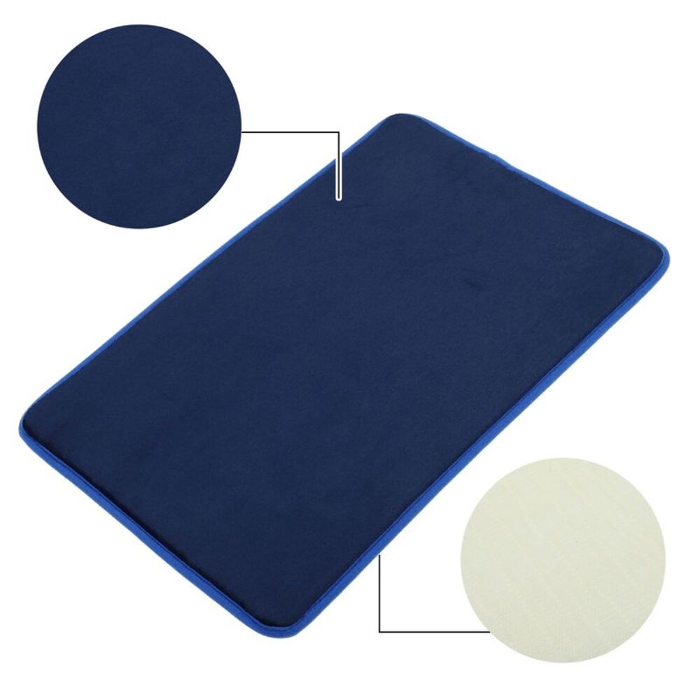 Solid Color Pattern Bathroom Rugs, Polyester Bath Mat Navy Blue - Picture 3 of 6
